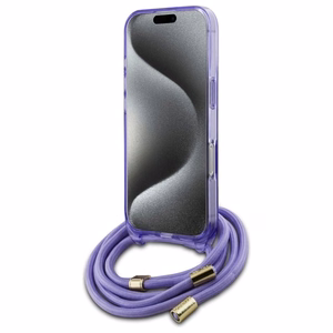 Guess Crossbody Cord Script MagSafe suojakuori iPhone 16 Pro:lle - violetti