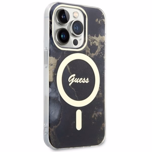 Guess GUHMP14LHTMRSK iPhone 14 Pro 6.1 musta/musta suojakuori Golden Marble MagSafe
