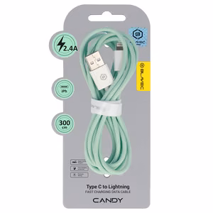 Blavec Cable Candy Braided - USB to Lightning - 2.4A 3m Apple CarPlay (CCA-UL24GN30) Green