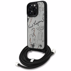 Karl Lagerfeld Crossbody Grained Pattern & Logo Suojakuori iPhone 16 Pro:lle - Harmaa