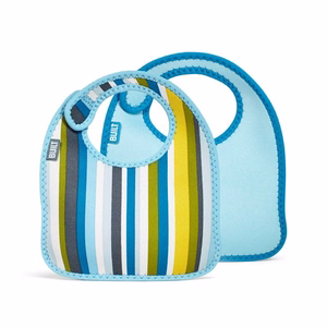 BUILT Mess Mate neopreeniset ruokalaput taaperoille, 2 kpl, Baby Blue Stripe