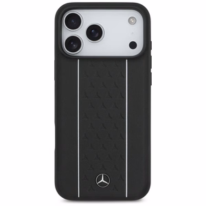 Mercedes Leather Star Pattern Stripes MagSafe suojakuori iPhone 17 Pro Max - musta