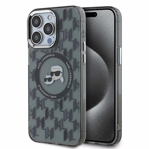 Karl Lagerfeld IML Monogram Karl & Choupette Head MagSafe Suojakuori iPhone 15 Pro Max:lle - Musta