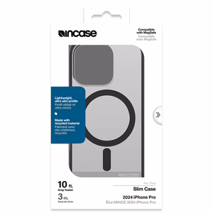 Incase Slim Case -suojakuori MagSafe-tuella iPhone 16 Pro -puhelimelle, läpikuultava musta