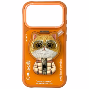 Nimmy Cool&Cute 2.0 Cat Suojakuori iPhone 17 Prolle Magneettisella ripustimella - Oranssi