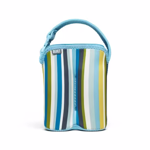 BUILT Bottle Buddy insulated neoprene tote for two bottles, Baby Blue Stripe