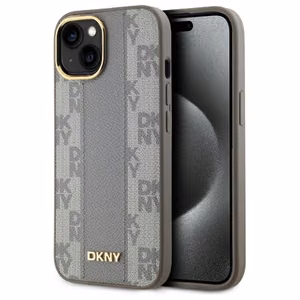 DKNY Nahkainen Checkered Mono Pattern MagSafe iPhone 15 Plus:lle Suojakuori - Beige