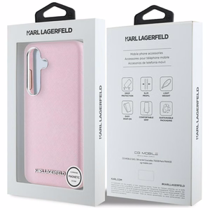 Karl Lagerfeld Saffiano Full Wrapped Elongated Metal Logo MagSafe Case for Samsung Galaxy S25+ - Pink