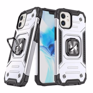 Wozinsky Ring Armor tapauksessa iPhone 14 panssaroitu kansi magneettinen haltija rengas hopea