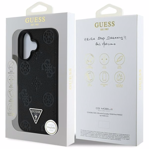 Guess Grained Hot Stamp Peony Triangle Logo MagSafe Suojakuori iPhone 16:lle - musta