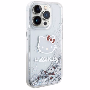Hello Kitty Liquid Glitter Charms Kitty Head Suojakuori iPhone 15 Pro:lle - hopeinen