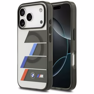 BMW M IML Metal Buttons Tricolor Lines MagSafe Suojakuori iPhone 17 Pro:lle - harmaa