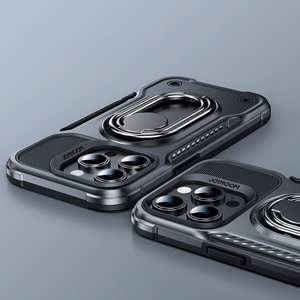 Joyroom Dual sarana tapauksessa iPhone 14 Pro panssaroitu kotelo jalusta ja rengas haltija musta