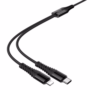 Kaapeli 2-in-1 USB-C USB-C + Lightning Hoco 1 m X123 musta