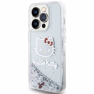 Hello Kitty Liquid Glitter Charms Kitty Head Suojakuori iPhone 14 Pro:lle - hopeinen