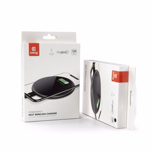 Crong PowerSpot Qi 15 W USB-C langaton laturi karkaistulla lasipinnalla, hopeanvärinen ja valkoinen