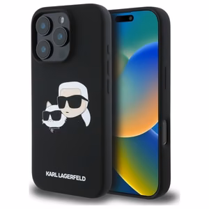 Karl Lagerfeld Silikoninen Heads Print MagSafe Suojakuori iPhone 16 Pro Max:lle - Musta