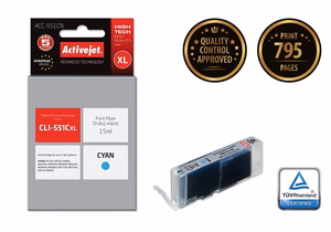 Activejet ACC-551CN – syaani mustekasetti, korvaa tuotteen Canon CLI-551C, 15 ml, Supreme