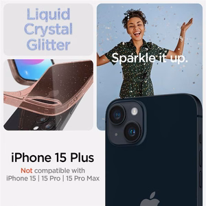 Spigen Liquid Crystal Glitter iPhone 15 Plus Suojakuori - Vaaleanpunainen/Kirkas