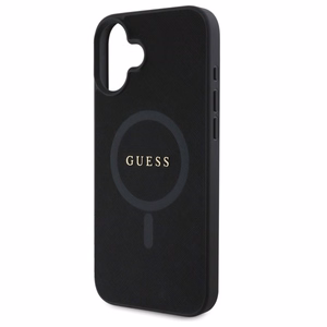 Guess Saffiano Classic Logo MagSafe Suojakuori iPhone 16:lle - musta