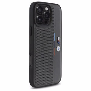 BMW M Perforated Tricolor Detail Line Suojakuori iPhone 16 Pro:lle - tummanharmaa