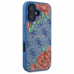 Guess GUHMP16SP4ROPEMCB iPhone 16 6.1" Sininen/Sininen Kova Suojakuori 4G Flowers Print MagSafe