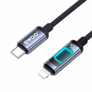 BWOO X324CL punottu pikalatauskaapeli LED-merkkivalolla PD 27W USB-C - Lightning