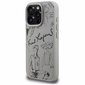 Karl Lagerfeld Grained Pattern & Logo MagSafe Suojakuori iPhone 16 Pro Max:lle - Harmaa