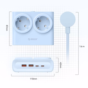 Orico PDC25 25W 6in1 jatkojohto 2x AC + 2x USB-A + 2x USB-C - sininen