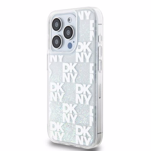 DKNY Liquid Glitter Multilogo Suojakuori iPhone 15 Pro:lle - valkoinen