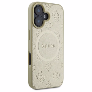 Guess Saffiano Peony Classic Logo MagSafe Suojakuori iPhone 16:lle - Kultainen