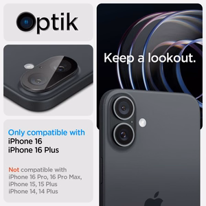 Spigen Optik GLAS.TR Kameransuoja 2-PACK iPhone 16 / 16 Plus:lle - musta