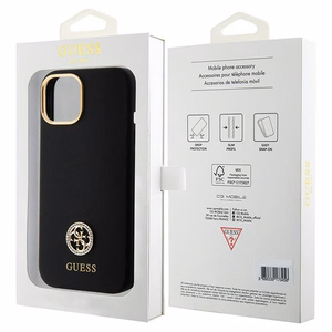 Guess Silicone Logo Strass 4G suojakuori iPhone 15:lle - musta