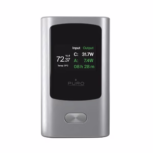 Puro 45W 10000mAh USB-A USB-C Varavirtalähde näytöllä - harmaa