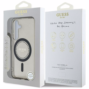 GUESS Suojakuori Samsung S25:lle GUHMS25SPFTDTEK (Magneettinen IML Rhinestones) Musta