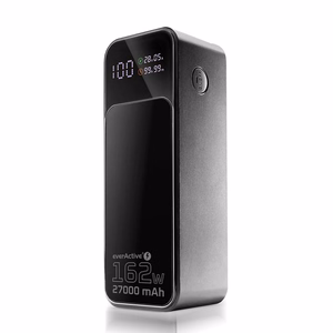 Varavirtalähde 27 000mAh, 1x USB, 2x USB-C, 162,5W, QC4+, taskulamppu, LCD-näyttö, musta