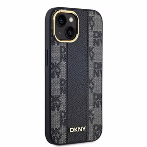 DKNY Nahkainen Checkered Mono Pattern MagSafe Suojakuori iPhone 14/15/13:lle - Musta