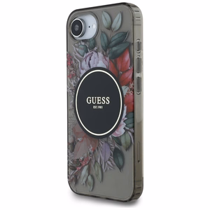 GUESS IML Flowers MagSafe Alkuperäinen Suojakuori iPhone 17e/16e:lle - Musta