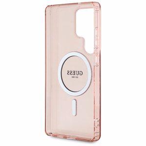 Guess Glitter Circle Classic Logo MagSafe -suojakuori Samsung Galaxy S25 Ultra pinkki