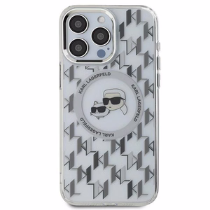 Karl Lagerfeld IML Monogram Karl & Choupette Head MagSafe Suojakuori iPhone 15 Pro:lle - Läpinäkyvä