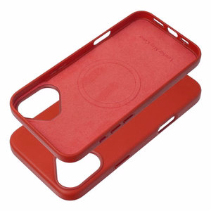 Case for iPhone 16 PLUS Leather Mag Cover compatible with MagSafe red