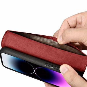 iCarer Lompakko Kotelo 2in1 Cover iPhone 14 Pro Max Nahka Flip Cover Anti-RFID Punainen (WMI14220728-RD)