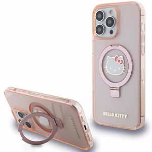 Hello Kitty Ring Stand Glitter Electrop Logo MagSafe Suojakuori iPhone 15 Pro Max:lle - vaaleanpunainen