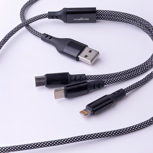 Maxlife ALLin1 kaapeli USB + USB-C - Lightning + 2x USB-C 1,0 m 66W musta