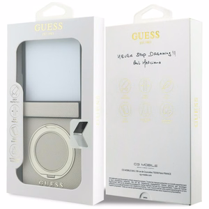 Beige Guess Magnetic Ring Stand Grained Classic Logo MagSafe -suojakuori Samsung Galaxy Z Flip8 -mallille