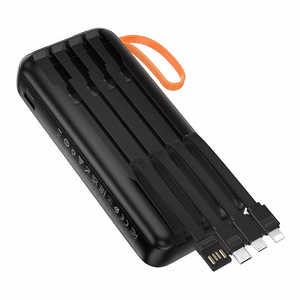 Hoco J151A -varavirtalähde 20000 mAh 2A sisäänrakennetuilla kaapeleilla USB-A + USB-C + Lightning + Micro USB ja kaksoisvalolla, musta