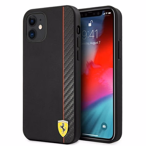 Ferrari FESAXHCP12SBK iPhone 12 mini 5.4" musta/musta kovakotelo On Track Carbon Stripe -raidoitusratkaisu
