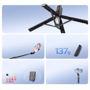 Selfiekeppi Orico SPN100 1/4 tuuman jalusta puhelinkameralle 360 asteen käännöllä Bluetooth 5.2 - musta