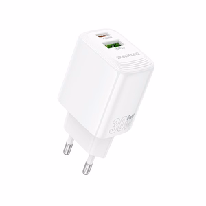 Borofone Wall charger BN29 Fuente - USB + Type C - QC 3.0 PD 30W white