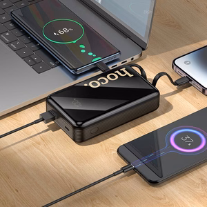 Hoco Q37A -varavirtalähde 20000 mAh QC PD 22,5W sisäänrakennetuilla kaapeleilla USB-C + Lightning, musta
